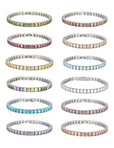 Acier inoxydable 20cm Prince Cut carré Argent Hommes 14k Diamant Tennis Bracelets Gem Charms pour Tennis Bracelet - Product Image 1