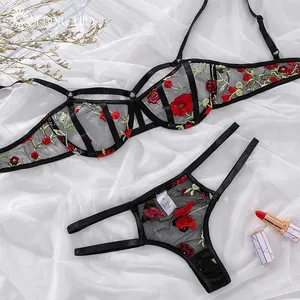 <span class=keywords><strong>Ensemble</strong></span> de lingerie féminine sexy en dentelle crochetée Gold Orchid, respirant, écologique, fin, transparent, 2 pièces - Product Image 2