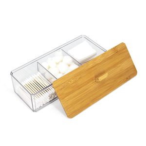 Organisateurs de salle de bain à 3 compartiments et boîte de rangement en acrylique pour <span class=keywords><strong>coton</strong></span>-<span class=keywords><strong>tige</strong></span> et <span class=keywords><strong>coton</strong></span>-<span class=keywords><strong>tige</strong></span> - Product Image 1
