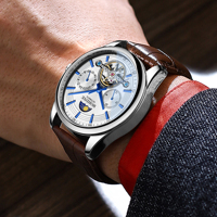 Montre mécanique pour homme MOHDNE, bracelet en cuir, montre-bracelet, cadran à aiguilles lumineuses, résistante à l'eau 30M, montre décontractée tendance