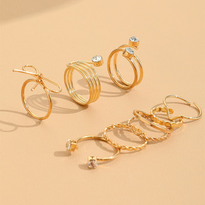 Ensemble de bagues d'articulation avec diamants, ensemble de 8 pièces, anneau torsadé en <span class=keywords><strong>V</strong></span> avec nœud papillon, ensemble de bagues pour femmes, bijoux design bohème pour doigts - Product Image 6