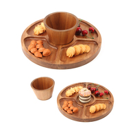 Assiette ronde en bois d'acacia Présentoir à gâteaux multifonction Présentoir de table à dessert