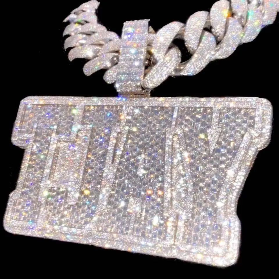 Hip Hop Diamond Silver VVS Moissanite karat Necklace Jewelry 18k Men Cross Memory Letter Name Custom Moissanite Pendant