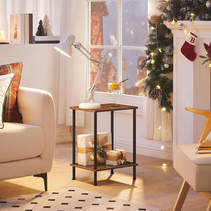 Table d'appoint de rangement <span class=keywords><strong>à</strong></span> 2 couches marron rustique Petite table de canapé latérale Assemblage facile Cadre stable en métal pour <span class=keywords><strong>petit</strong></span> <span class=keywords><strong>espace</strong></span> - Product Image 4