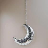 Décoration de fête de la Saint-Valentin en forme de lune disco - Mini boule disco en verre argenté, décorations de fête de mariage, fournitures de décoration disco, ornements disco