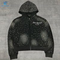 BENTURA Streetwear Fabricant et Designer de Vestes Oversize en Coton Épais Brodé Personnalisé et Entièrement Orné de Strass Brillants avec Fermeture Éclair et Capuche