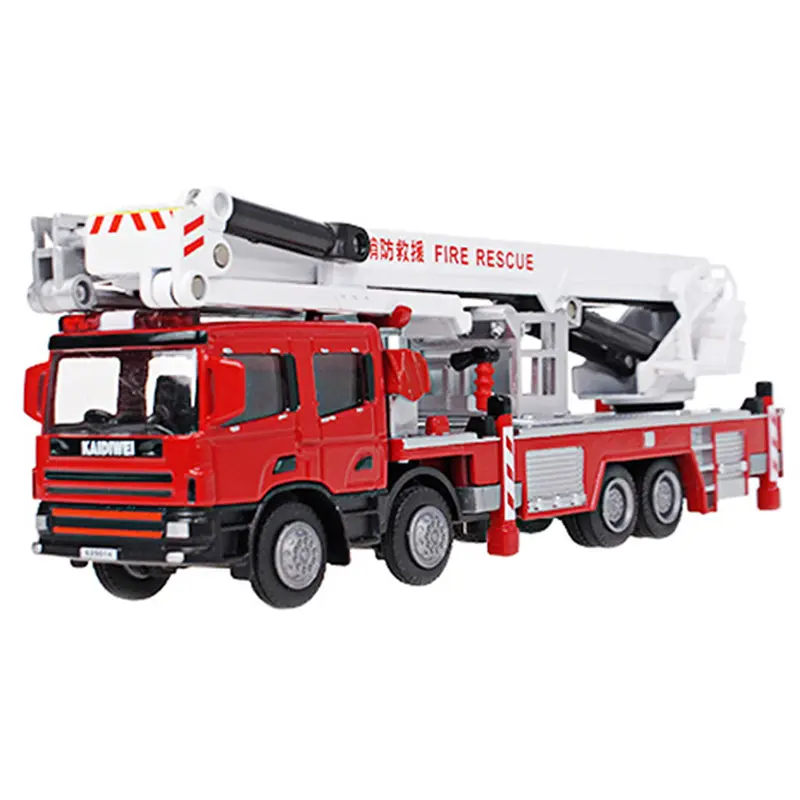 Camion de pompiers à échelle aérienne 1/50, modèle de voiture moulé sous pression, camion de combat de secours en alliage, modèle de véhicule