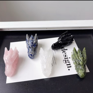 Crânes de dragon sculptés en cristal naturel et matériaux mixtes, pierres semi-précieuses, Wicca, Reiki, guérison, décoration intérieure, cadeaux d'Halloween - Product Image 1