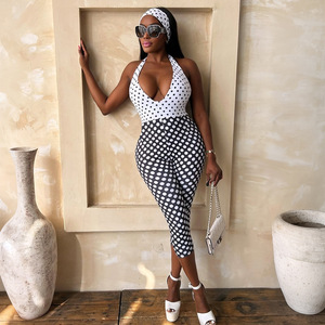 BH1746 Nuova Collezione Abbigliamento <span class=keywords><strong>Donna</strong></span>, <span class=keywords><strong>Tuta</strong></span> <span class=keywords><strong>Aderente</strong></span> Sexy a Pois Bianchi e Neri, Semplice e Creativa - Product Image 1