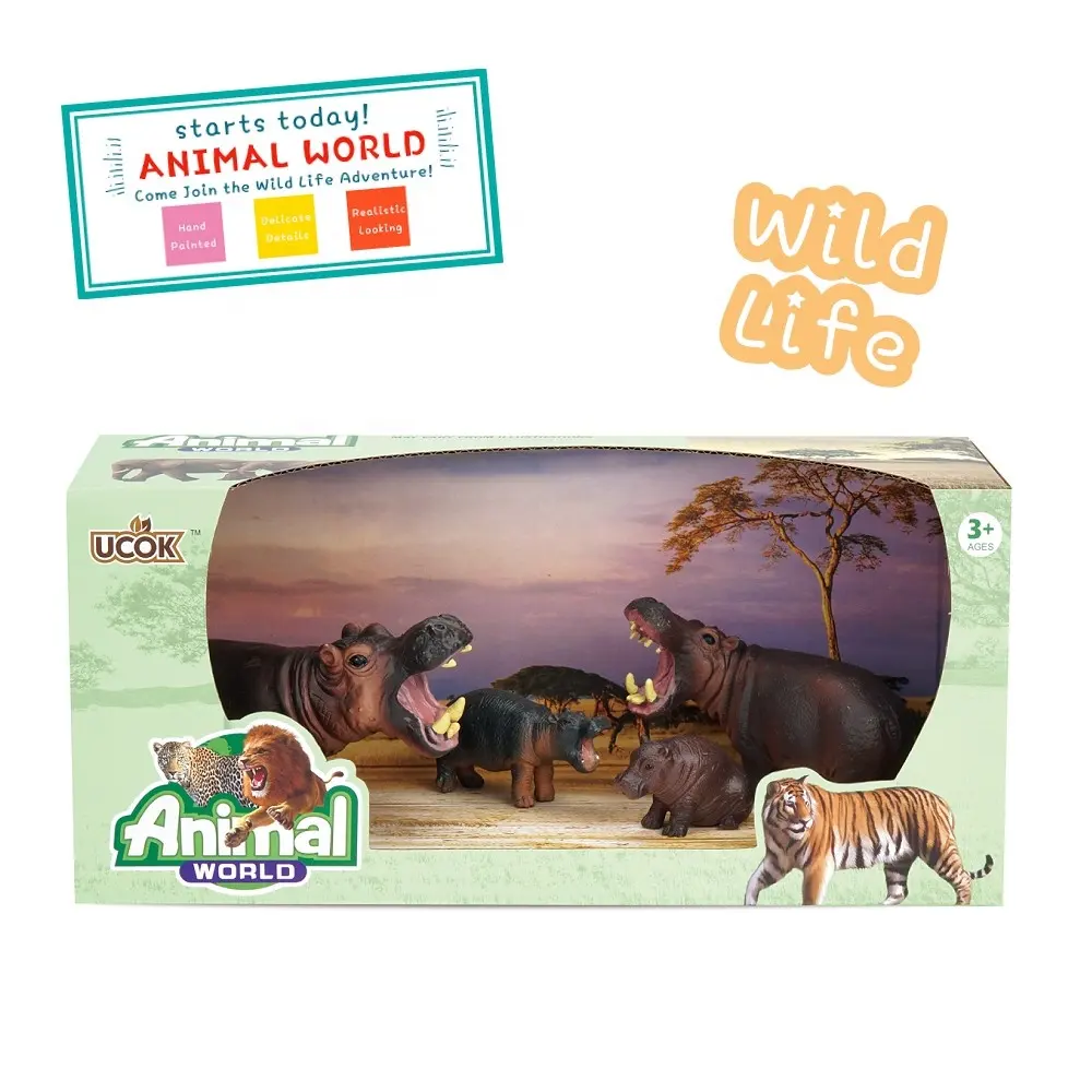 Hippo Family 4-piece 3-5 inch Realistic Wildlife animal series