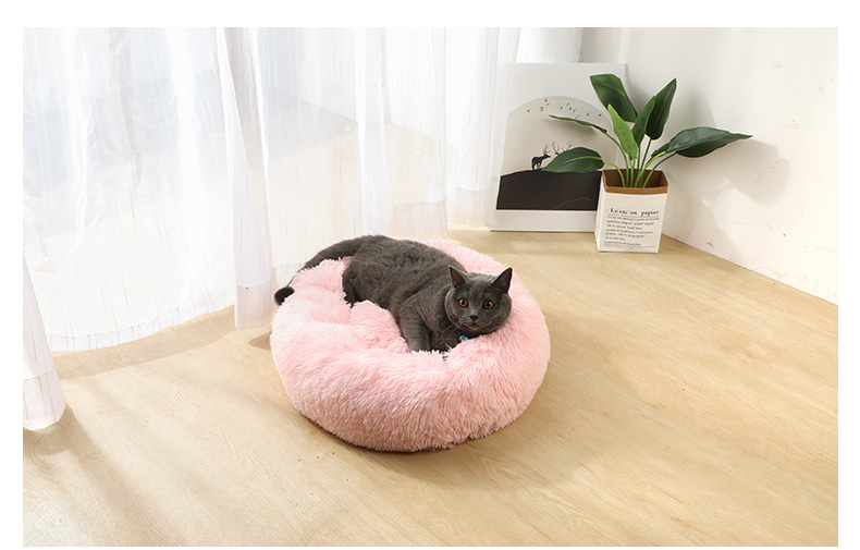 Manufacturer wholesale Plush Round Cozy Calming Donut dog bed dropshipping soft washable Fluffy Cat Bed Removable pet cushion