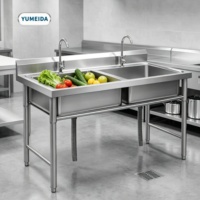 Évier commercial en acier inoxydable à double bac avec pieds réglables pour la mise en place en cuisine de restaurant