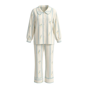 Ensemble de pyjama décontracté confortable pour femme printemps/automne - Style rayé avec revers, manches longues et pantalon long pour la maison - Product Image 5