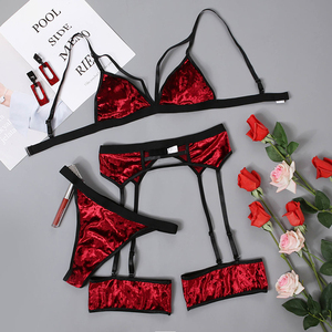 Ensemble de lingerie érotique <span class=keywords><strong>sexy</strong></span> en velours transparent pour femme SADI avec broderie en dentelle et maintien ferme - Product Image 5