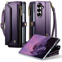 Casing Kulit Lipat dengan Tali Selempang, Banyak Slot Kartu, dan Kantong Uang Ber-resleting untuk Samsung Z Fold 8 Ultra 3 4 5 6 7