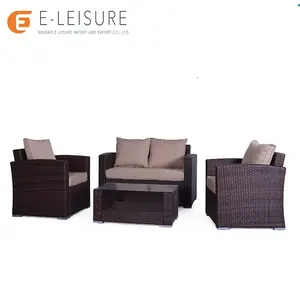 4 Buah Set Sofa Anyaman/Rotan Klasik, Set Perabotan Ruang Tamu Modern Mewah Coklat