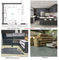 Desain kabinet rumah pulau dapur Interior Modern dengan meja kayu