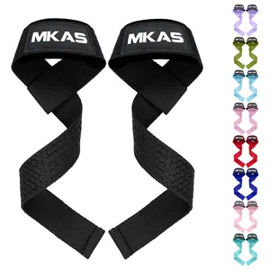 MKAS Wholesale Fitness Adjustable Pink Power Sport Weight Lifting Straps Custom Weightlifting Gym Silicone Wrist Straps