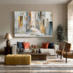 Golden Passage Textured Impasto Canvas Still Life Paintings of a Sunlit European Alleyway Handmade <b>Framed</b> Wall Decorative Arts - Product Image 1