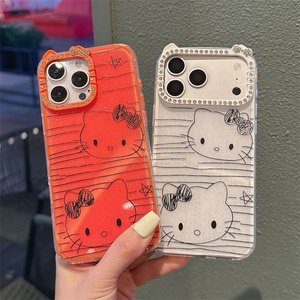 เคสโทรศัพท์มือถือลายการ์ตูน KT Cat Bow สำหรับ iPhone 17 Air 16 15 14 Pro Max น่ารัก พร้อมกรอบกล้องรูปหูประดับเพชรลายกราฟฟิตี - Product Image 1