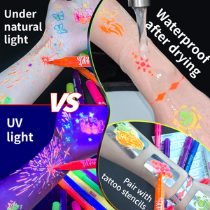 8 Rotuladores de Pintura Corporal Permanente que Brillan en la Oscuridad, Pintura Facial UV Neón, Marcadores de Tatuajes, Esenciales para Festivales, Pascua - Product Image 4