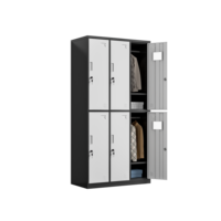 Armoire de rangement métallique à 6 portes et deux niveaux, noire et blanche, en acier, pour vêtements, pour employés, dortoirs et gymnases - Vente en gros usine