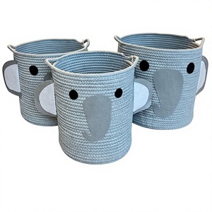 Panier en corde de coton, design sur le thème du safari, écologique, multifonctionnel, organisateur de chambre d'enfant, rangement pour jouets de chat, chien, éléphant, ours - Product Image 1