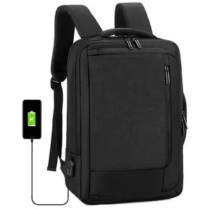 Mochila de negocios negra Bolsa portátil para computadora portátil Enchufe de carga USB multifuncional Diseño de múltiples bolsillos