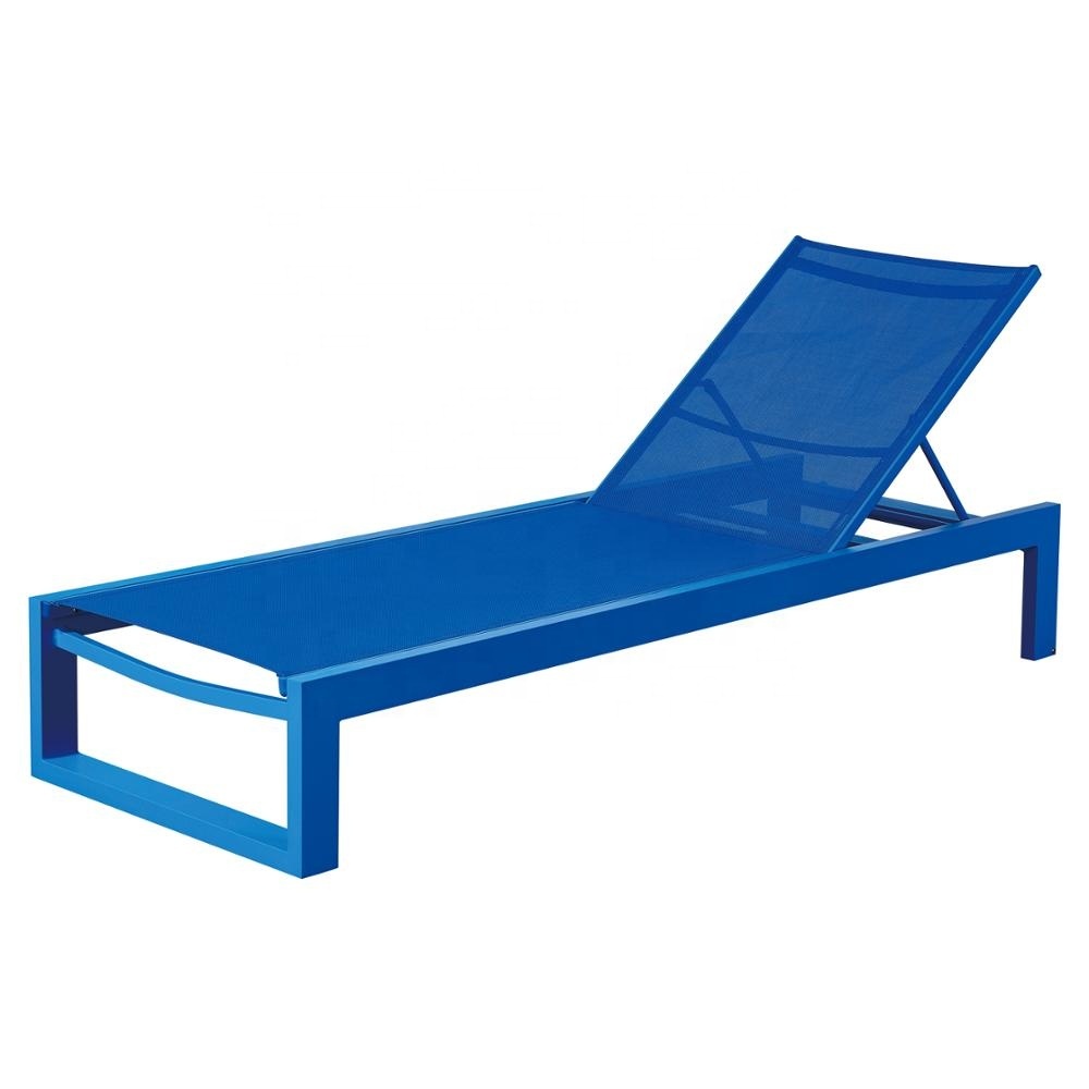 Extérieur Bleu Chaise longue bain de Soleil En Aluminium D'hôtel De Plage Piscine Chaises Avec Table D'appoint