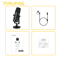 Microphone USB à condensateur cardioïde en métal 7Ryms AT20 - Qualité studio professionnelle, utilisation sur ordinateur de bureau, réduction du bruit, surveillance en temps réel