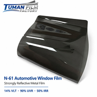 Película para Ventanas de Automóviles Tuman, Altamente Reflectante, Tono Oscuro Metálico, con 14% de VLT, 90% de UVR, 50% de IRR, Control Solar, Privacidad Profunda