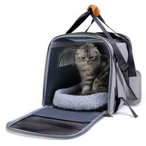 Transportín para mascotas de tela Oxford, negro y gris, de 5-7 kg, plegable, transpirable, para gatos y perros, con malla y almohadilla. - Product Image 5