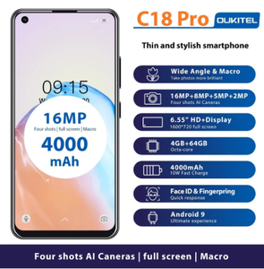 <span class=keywords><strong>Oukitel</strong></span> C18 Pro 6.55 ''HD + Display 4GB <span class=keywords><strong>64GB</strong></span> MTK6757 OCTA Core สมาร์ทโฟน Face ID ลายนิ้วมือแอนดรอยด์9.0 4000mAh โทรศัพท์มือถือ - Product Image 2