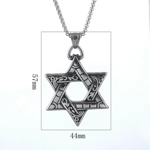 Colgante de acero inoxidable con diseño de Estrella de David para hombre, colgante con diseño de tendencia de onda grabada, judaísmo religioso Vintage