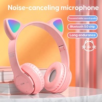 Headphone Nirkabel LED P47M Terlaris 2026 dengan Telinga Kucing Lucu, Mikrofon, Stereo Musik untuk Anak Perempuan, Headset BT untuk Ponsel