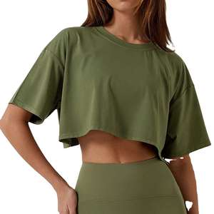 Clothing Manufacturers Custom Logo Plain Loose Fit Women <b>Crop</b> <b>Top</b> Short Sleeves Streetwear Women's TShirts <b>Crop</b> <b>Top</b> - Product Image 2
