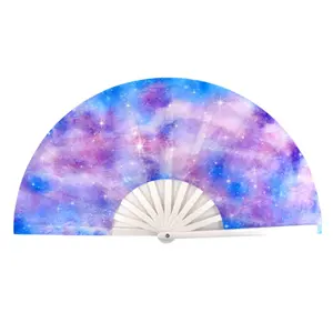 13 Inch Large Galaxy Chinease/Japanese Nylon-Cloth Festival Gift Craft Dance Plastic Folding Rave Hand Fan for Women/Men