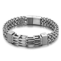 Produit en stock 225mm Bracelet gothique en acier inoxydable à chevrons et chaîne cubaine avec runes anciennes