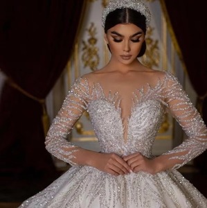 Vestido de Novia Bohemio Personalizado para Mujer, con Encaje, Manga Larga, Brillante, con Lentejuelas, Estilo Vintage, con Espalda Descubierta y Cordones - Product Image 1
