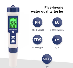 HOTOOK Pluma Probador Digital 5 en 1 Salinidad PH Temp EC & TDS Medidor Piscina Agua Salada Agua Potable Probador de Agua Piscina Agua Potable - Product Image 3