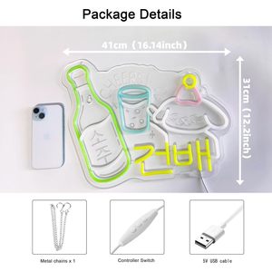 Korean Cheers LED Neon <b>Sign</b> Bottle Design USB Dimmable Acrylic Wall Neon Light <b>Sign</b> For Korean Pub Bar Aesthetic Wall Decor - Product Image 3
