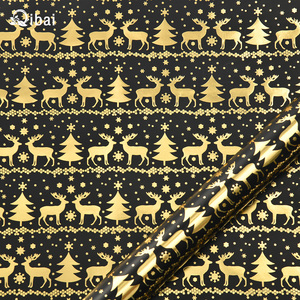 Qibai nouveau papier d'emballage de Noël or chaud vintage or noir wapiti neige <span class=keywords><strong>arbre</strong></span> de Noël cadeau papier d'emballage cadeau - Product Image 6