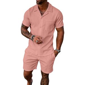 FOXA <b>Men's</b> 2 Piece Short Set Striped Cotton Button Down <b>Shirt</b> & Shorts Breathable Casual Summer <b>Beach</b> Outfit - Product Image 1