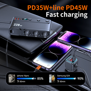 228W 9IN1 Car charger with 1meter Extension <b>Cable</b> Dual PD Ports QC <b>3.0</b> Simultaneously efficiency Safety guaranteed Car Charger - Product Image 3