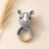 Kaiyue Hochet animal en crochet personnalisé, anneau en bois pour bébé, jouet en peluche fait main, jouet à crocheter, cadeau de dentition pour nourrisson et nouveau-né, bois de hêtre