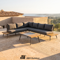 Ensemble de canapé d'angle en forme de L J&M Outdoor, structure en aluminium robuste, canapé modulaire avec table basse en teck, mobilier moderne