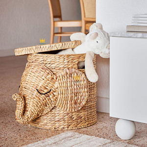 Panier de rangement en jacinthe d'eau avec couvercle, motif éléphant, pour chambre d'enfant, organisateur de jouets, décoration artisanale en fibres végétales - Product Image 3