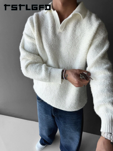 Maglione lavorato a <span class=keywords><strong>maglia</strong></span> elegante da uomo bianco con <span class=keywords><strong>scollo</strong></span> a v personalizzato in fabbrica di alta qualità - Product Image 4