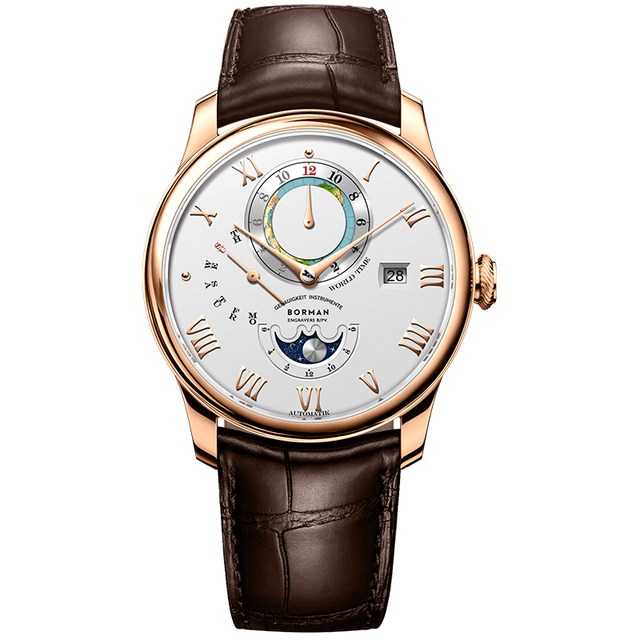 BORMAN Original Brand Men's Automatic Mechanical Watch Creative Design with Leather Band Water Resistant Pointer Dial Display
