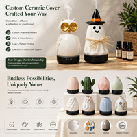 Diffuseur d'arômes en céramique USB, humidificateur d'air, décoration d'Halloween effrayante, diffuseur parfumé, fantôme lumineux avec chapeaux de sorcière